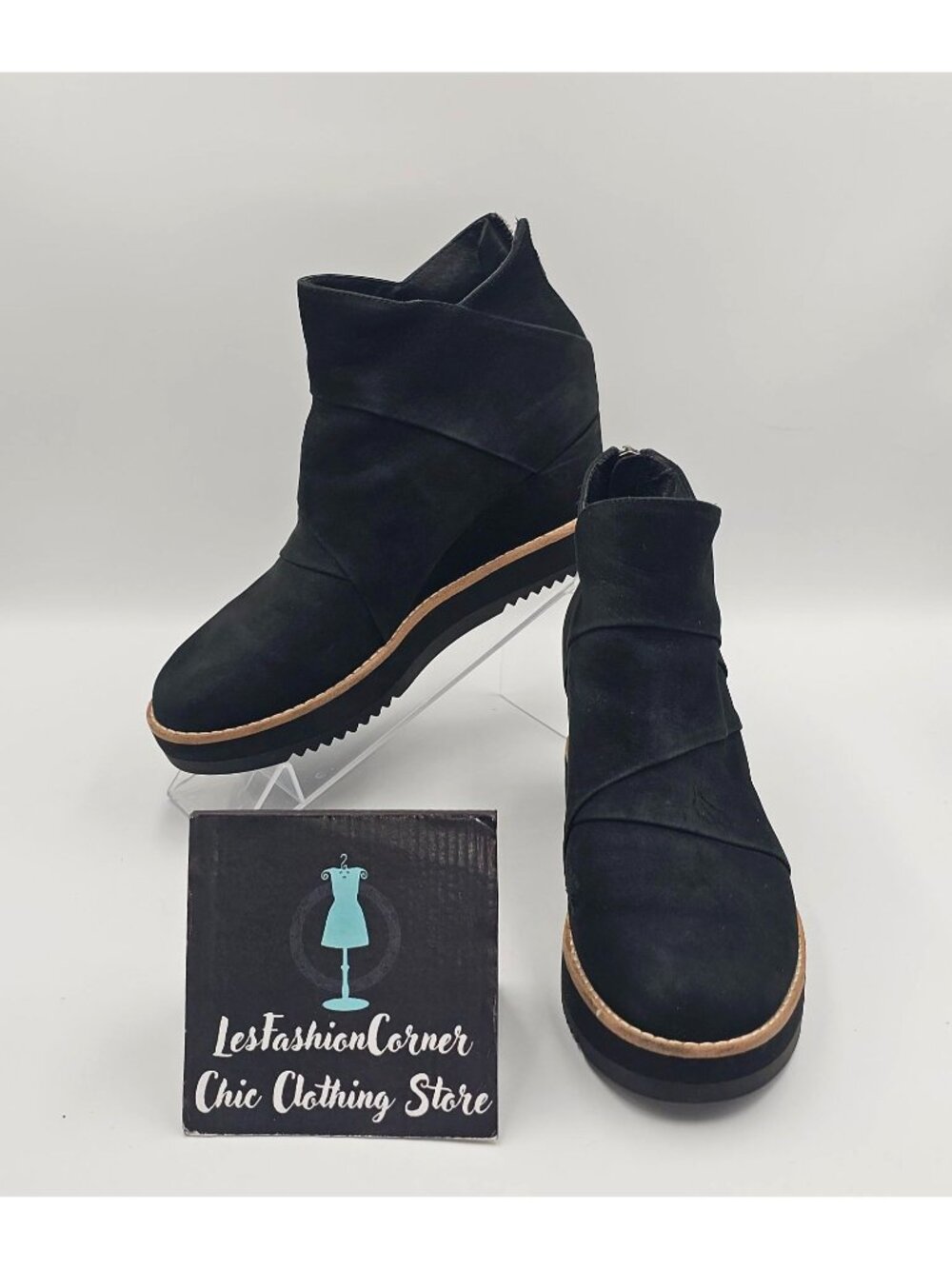 Eileen Fisher Womens Black Suede Leather Clapton Wedge Ankle Boots Size 7.5 3772